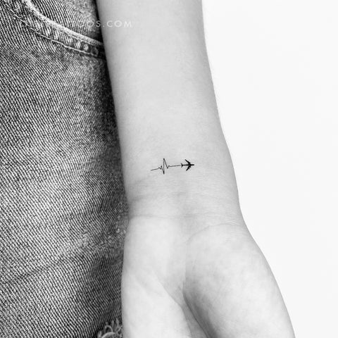 Airplane and Heartbeat Contrail Temporary Tattoo - Set of 3