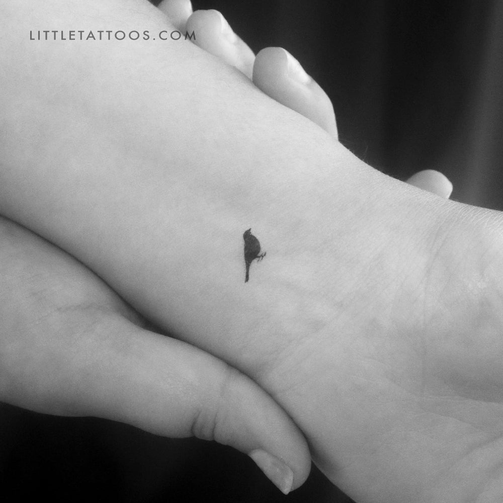 Tiny Bird Standing Temporary Tattoo - Set of 3